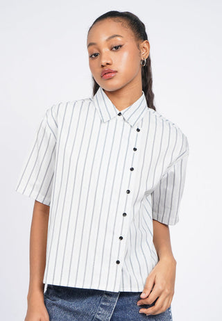Asymmetric Short Sleeve Stripes Shirt