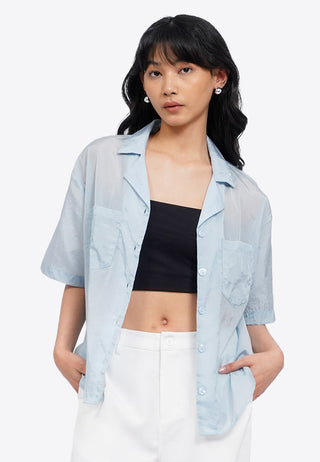 Notch Collar Short Sleeve Sheer Shirt