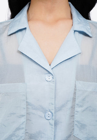 Notch Collar Short Sleeve Sheer Shirt