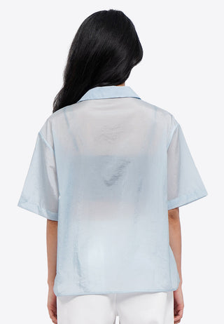 Notch Collar Short Sleeve Sheer Shirt