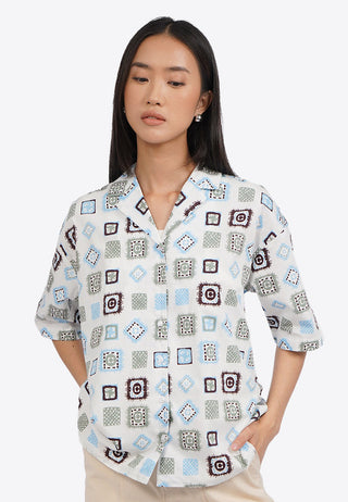 Printed Short Sleeve Notch Collar Shirt