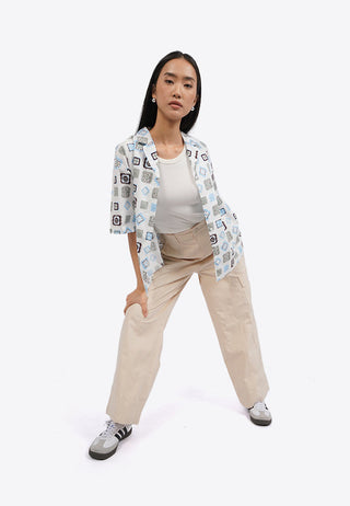 Printed Short Sleeve Notch Collar Shirt