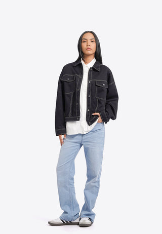 Contrast Stitch Oversized Denim Jacket