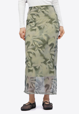 Printed Mesh Midi Skirt