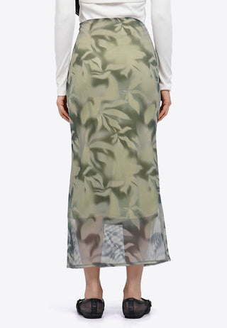 Printed Mesh Midi Skirt