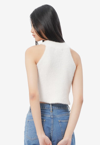 Fur Cropped Halter Neck