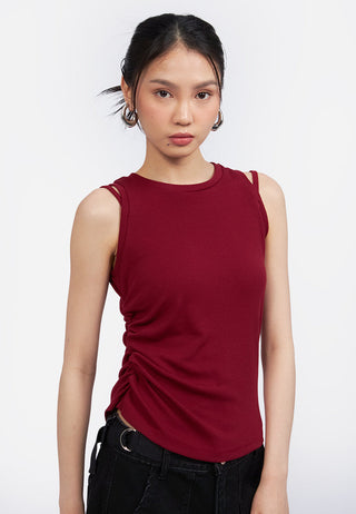 Sleeveless Rib Top with Side Ruched