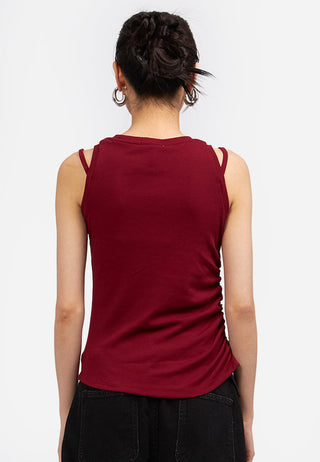 Sleeveless Rib Top with Side Ruched