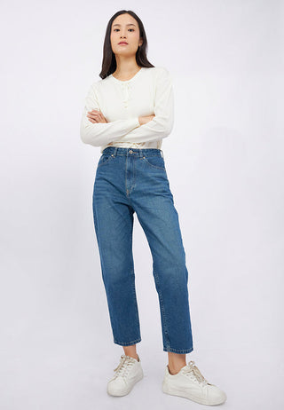 Washed Tapered Mom Jeans