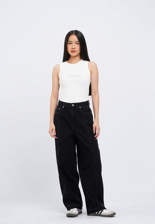 Seam Cut Barrel Denim Pants