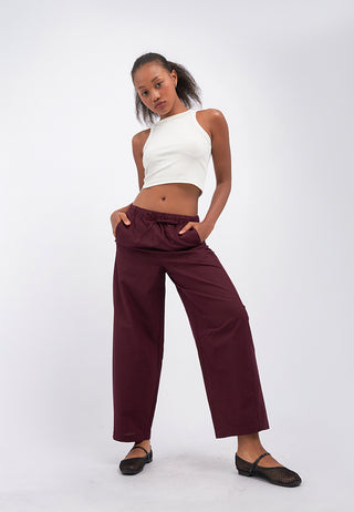 Linen Blend Crop Barrel Trousers
