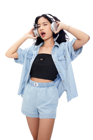 Oversized Short Sleeve Denim Shirt