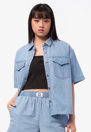 Oversized Short Sleeve Denim Shirt