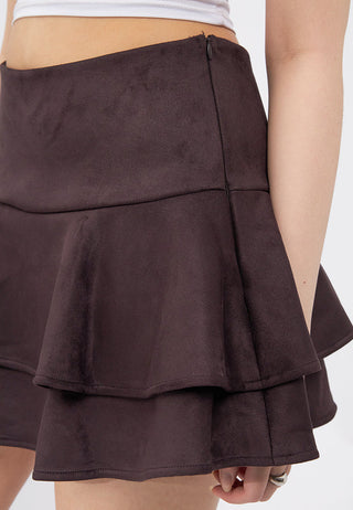 Suede Tiered Mini Skirt