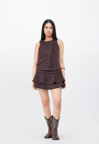 Suede Tiered Mini Skirt