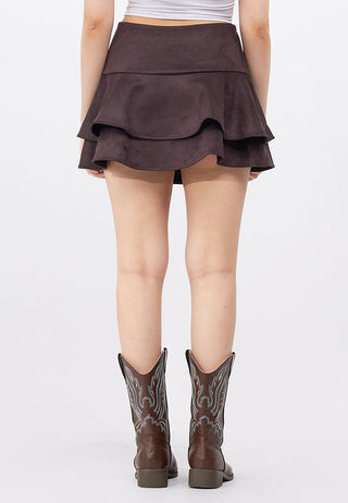 Suede Tiered Mini Skirt