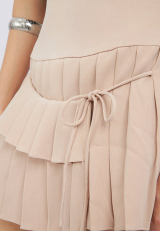Pleated Wrap Mini Skirt