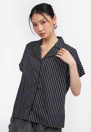 Notch Collar Stripes Blouse