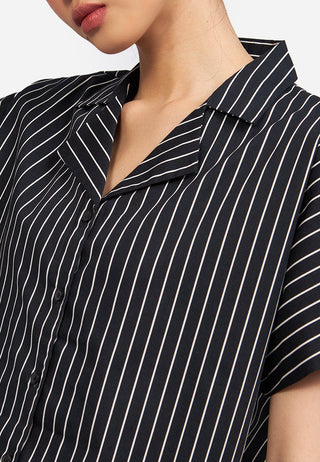 Notch Collar Stripes Blouse