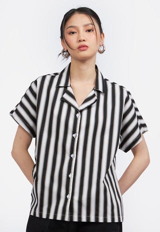 Notch Collar Stripes Blouse