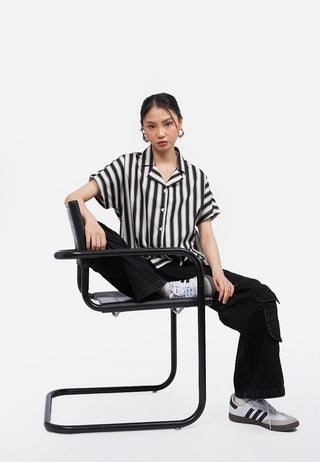 Notch Collar Stripes Blouse