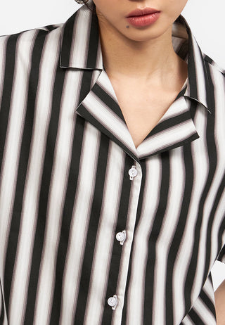 Notch Collar Stripes Blouse