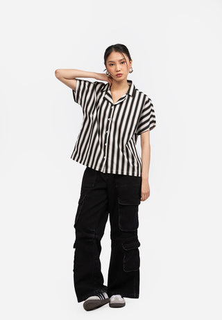 Notch Collar Stripes Blouse