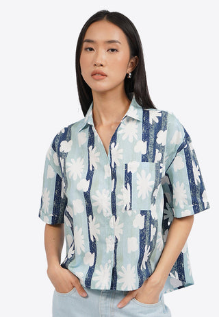 Printed Short Sleeve Blouse with Pocket
