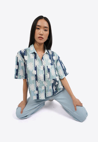 Printed Short Sleeve Blouse with Pocket