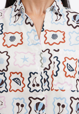 Printed Short Sleeve Blouse with Pocket