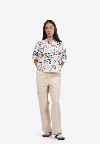 Printed Short Sleeve Blouse with Pocket