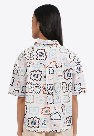 Printed Short Sleeve Blouse with Pocket