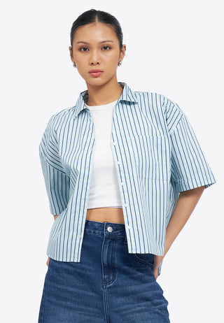 Stripes V-Neck Drop Shoulder Shirt