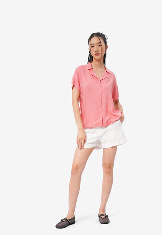 Short Sleeve Notch Collar Blouse