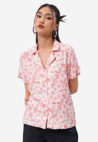 Printed Notch Collar Blouse