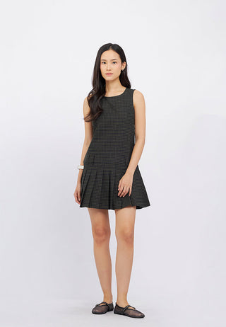 Sleeveless Pleated Check Mini Dress