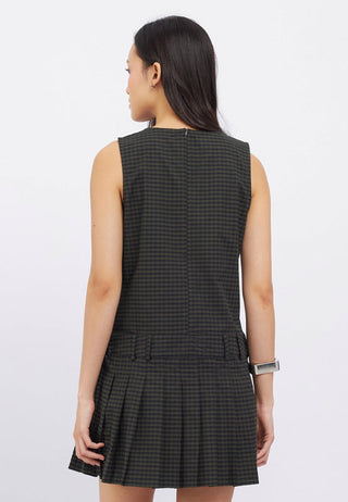 Sleeveless Pleated Check Mini Dress