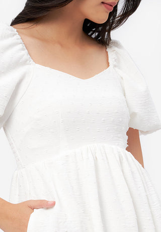 Puff Sleeves Textured Mini Dress