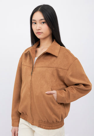 Oversized Suede Bomber Jacket