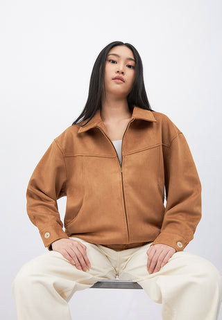 Oversized Suede Bomber Jacket