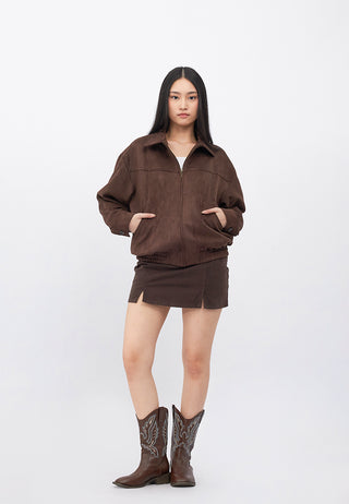 Oversized Suede Bomber Jacket
