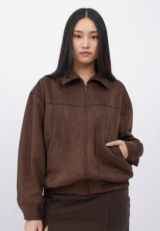 Oversized Suede Bomber Jacket