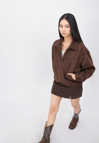 Oversized Suede Bomber Jacket