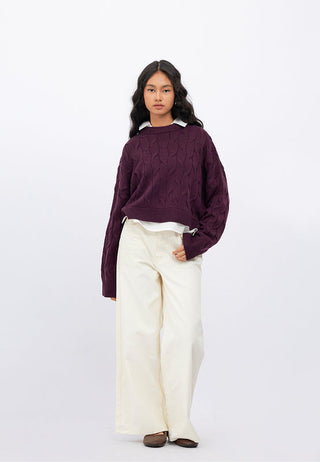 Contrast Collar Cable Knit Sweater