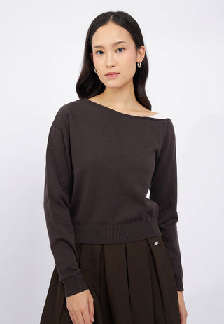 Contrast One Shoulder Knit Top