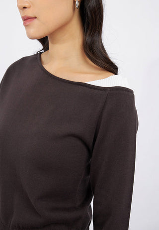 Contrast One Shoulder Knit Top