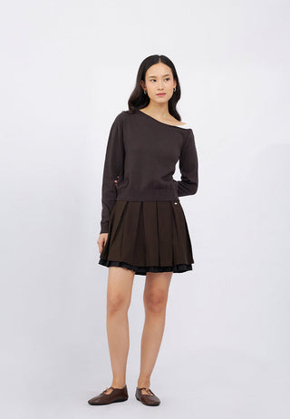 Contrast One Shoulder Knit Top