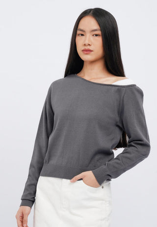 Contrast One Shoulder Knit Top