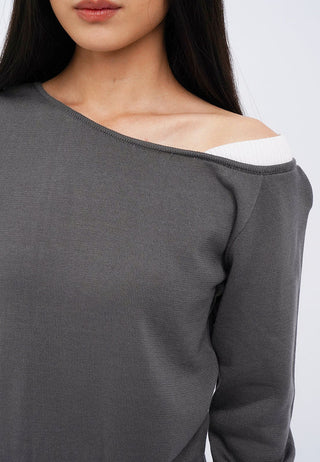 Contrast One Shoulder Knit Top