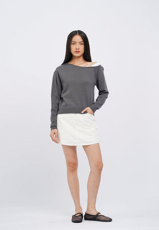 Contrast One Shoulder Knit Top